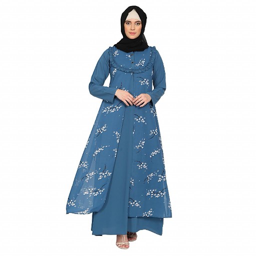 Designer Shrug with Inner abaya- French Blue